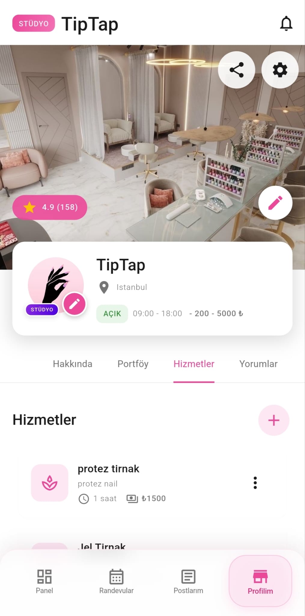 Tiptap — stüdyo hizmet listesi: ekleme ve çıkarma