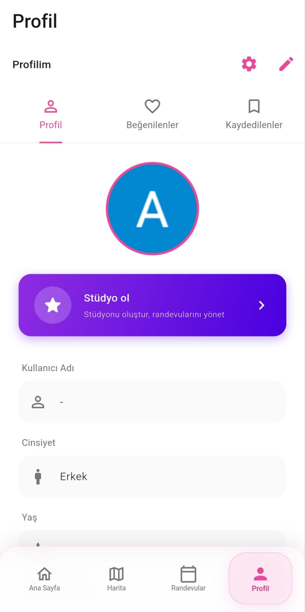 Tiptap Profil sekmesi: Stüdyo ol düğmesi ve ilgili açıklama metni